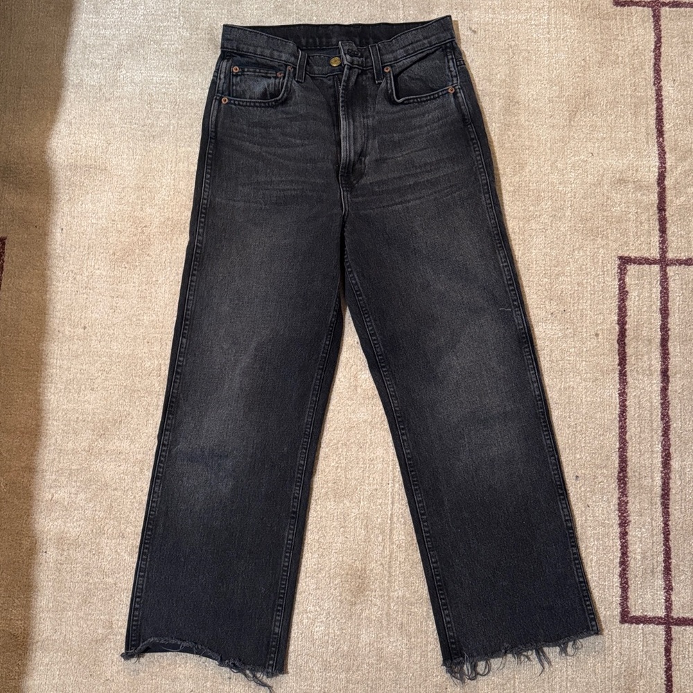 B Sides washed black jeans with raw hem